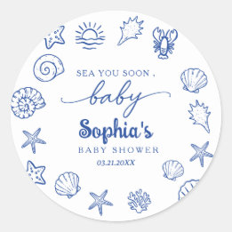 Sticker Rond Sea You Soon dessinés à la main, sous la mer baby
