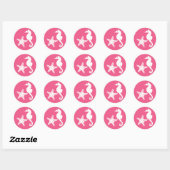 Sticker Rond Seahorse & Starfish, Fuchsia rose et blanc (Feuille)