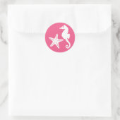 Sticker Rond Seahorse & Starfish, Fuchsia rose et blanc (Sac)