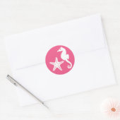 Sticker Rond Seahorse & Starfish, Fuchsia rose et blanc (Enveloppe)