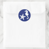 Sticker Rond Seahorse & Starfish, Navy Blue and White (Sac)