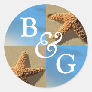 Sticker Rond Seal Enveloppe Monogramme de mariage Starfish Beac