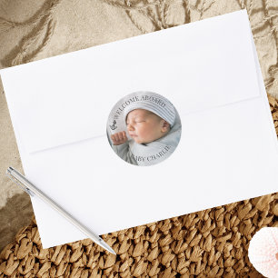 Sticker Rond Seal photo bébé de bienvenue