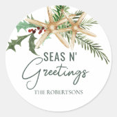 Sticker Rond Seas N Salutations Tropical Christmas Starfish (Devant)