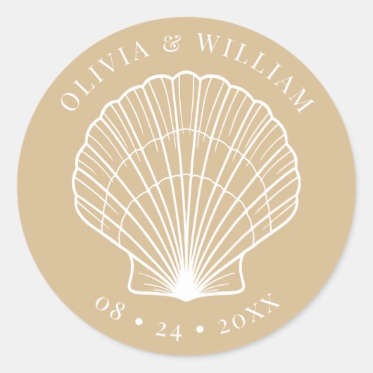 Sticker Rond Seashell Beach Côté Beige Mariage (Devant)