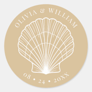 Sticker Rond Seashell Beach Côté Beige Mariage