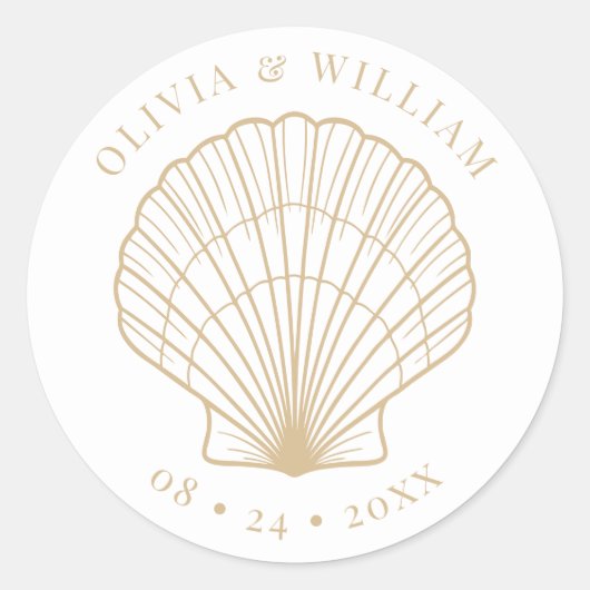 Sticker Rond Seashell Beach Côte Mariage Beige (Devant)