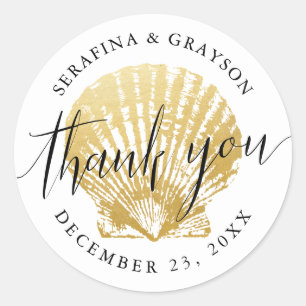 Sticker Rond Seashell Beach Mariage Favoriser l'invitation Stic