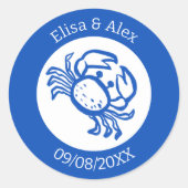 Sticker Rond Seashell Beach Wedding Bleu Blanc CUSTOM (Devant)