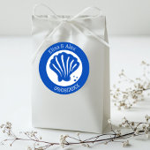 Sticker Rond Seashell Beach Wedding Bleu Blanc CUSTOM