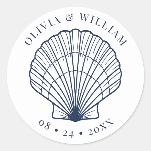 Sticker Rond Seashell Beach Wedding Marine Côtière Bleu (Devant)