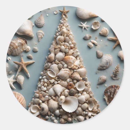 Sticker Rond Seashell Coastal Christmas Tree (Devant)