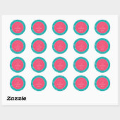 Sticker Rond Seashell Pink & Blue Palm Plage tropicale Mariage (Feuille)