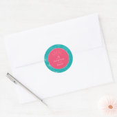 Sticker Rond Seashell Pink & Blue Palm Plage tropicale Mariage (Enveloppe)