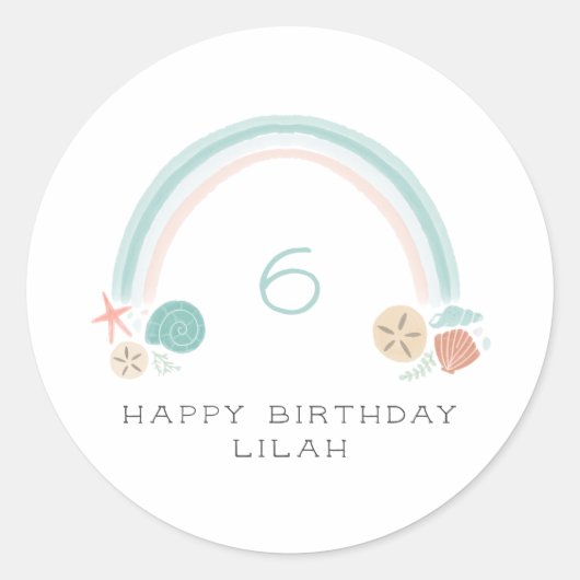 Sticker Rond Seashell Rainbow Nautic Anniversaire (Devant)