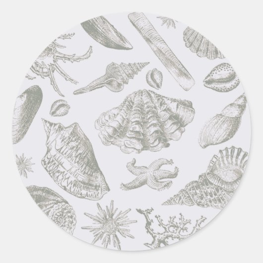 Sticker Rond Seashell Soft Antique Art Beach Shops (Devant)
