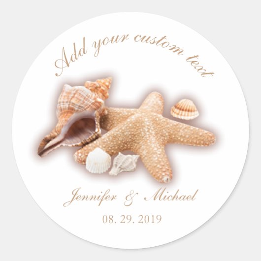 Sticker Rond Seashells Beach Destination Mariage Personnalisé (Devant)