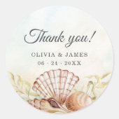 Sticker Rond Seashells Beach Merci tropical Mariage (Devant)