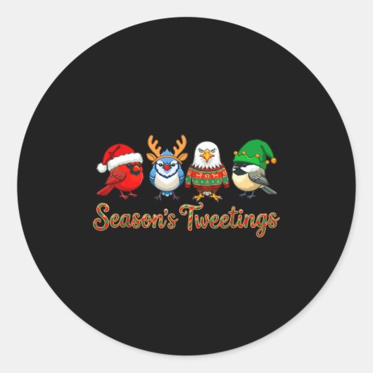Sticker Rond Season's Tweetings Funny Christmas Birdwatcher Squ (Devant)
