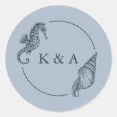 Sticker Rond SEATERNAL Seahorse & Sea Shell Mariage Monogramme (Devant)