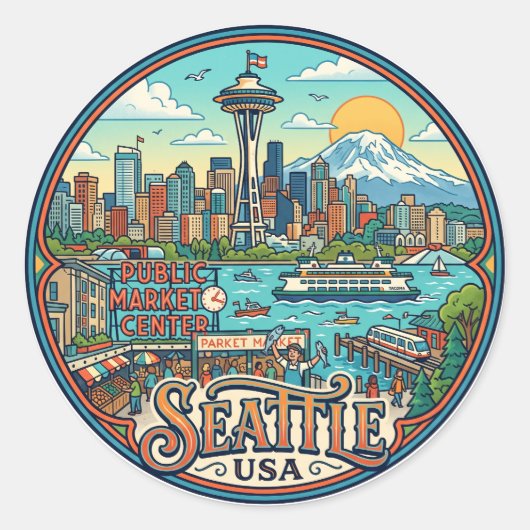 Sticker Rond Seattle États-Unis (Devant)