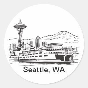 Sticker Rond Seattle Ferry Washington State Line Art
