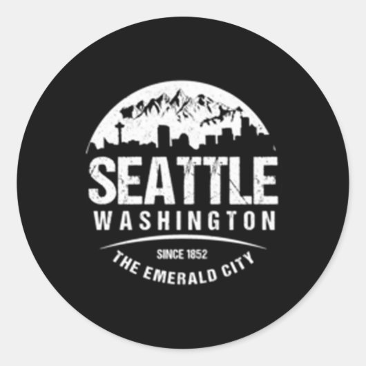 Sticker Rond Seattle Washington City Skyline Grunge (Devant)
