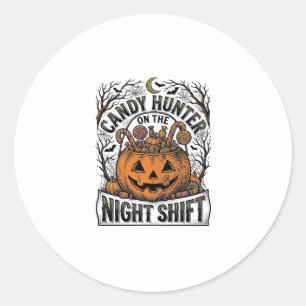 Sticker Rond Seau de bonbons citrouille Gravure vintage Hallowe
