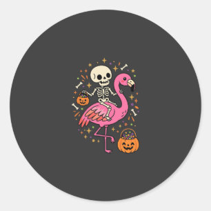 Sticker Rond Seau de Bonbons Squelette de Flamant Rose Hallowee
