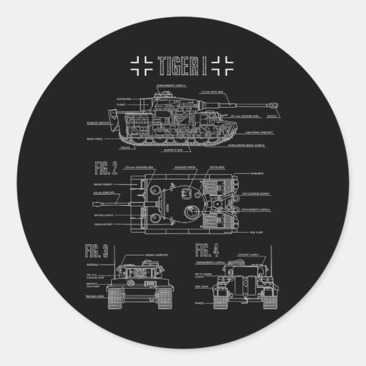 Sticker Rond Seconde Guerre mondiale Tigre Allemand Tiger I Eng (Devant)