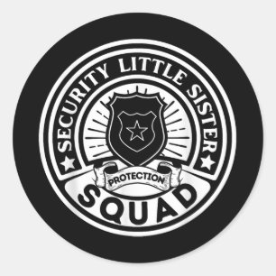 Sticker Rond Sécurité Little Soeur Protection Squad Garçons amu