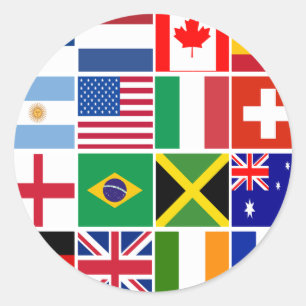 Sticker Rond Seize drapeaux de beaucoup de nations T-shirts, Mu