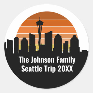 Sticker Rond Séjour Sunset de Seattle Skyline Personnalisé