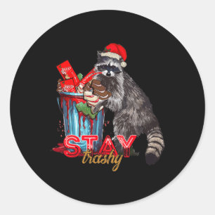Sticker Rond Séjour Trashy Christmas Raccoon Funny Matching Fam