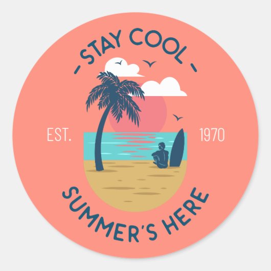 Sticker Rond Séjournez Cool Summer's Here Beach Sunset (Devant)