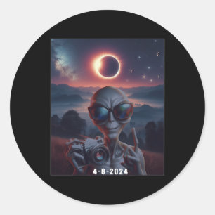 Sticker Rond Selfie Avec Solaire 2024 Eclipse Portant Des Gles