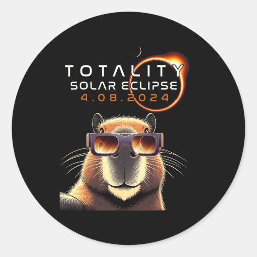 Sticker Rond Selfie Avec Totalité Eclipse Capybara Lover (Devant)