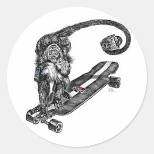 Sticker Rond Selfie Semi-Skateboard