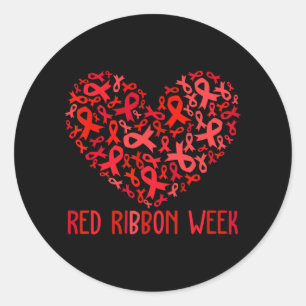 Sticker Rond Semaine du ruban rouge Sensibilisation Coeur Ruban