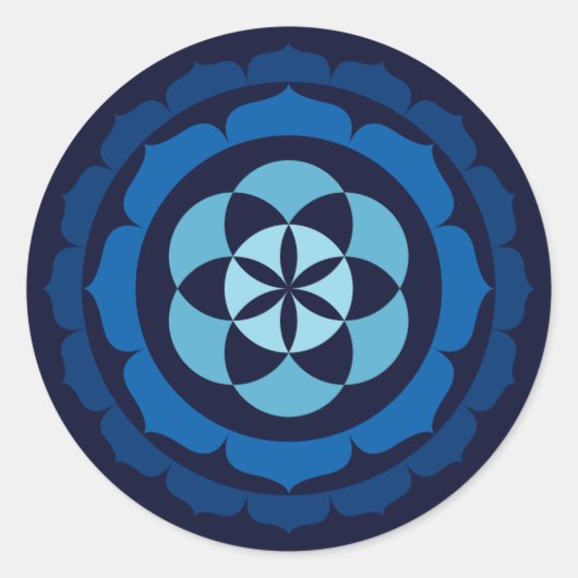 Sticker Rond Semences de vie en Lotus double - Bleu (Devant)