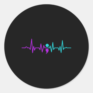 Sticker Rond Semicolon, battement cardiaque Prévention du suici