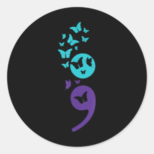 Sticker Rond Semicolon de papillon Sensibilisation au suicide S