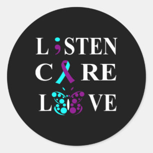 Sticker Rond Semicolon de sensibilisation au suicide Purple Tur
