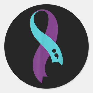 Sticker Rond Semicolon du ruban pourpre turquoise Prévention du