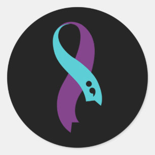 Sticker Rond Semicolon du ruban pourpre turquoise Prévention du