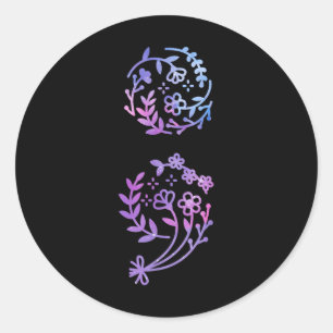 Sticker Rond Semicolon Fleur de sensibilisation à la prévention