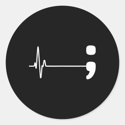 Sticker Rond Semicolon Heartbeat Flatline Prévention du suicide (Devant)