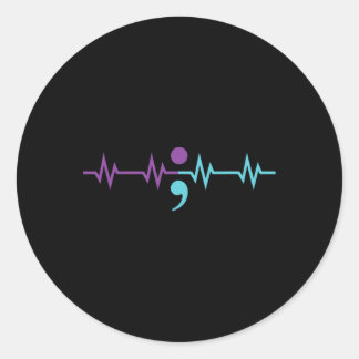 Sticker Rond Semicolon Heartbeat Prévention du suicide cardiaqu