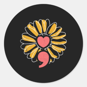 Sticker Rond Semicolon Tournesol Santé mentale Force Espoir Don