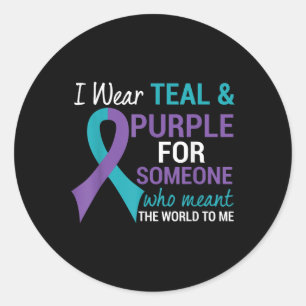 Sticker Rond Semicolon Turquoise & Purple Ribbon Suicide
